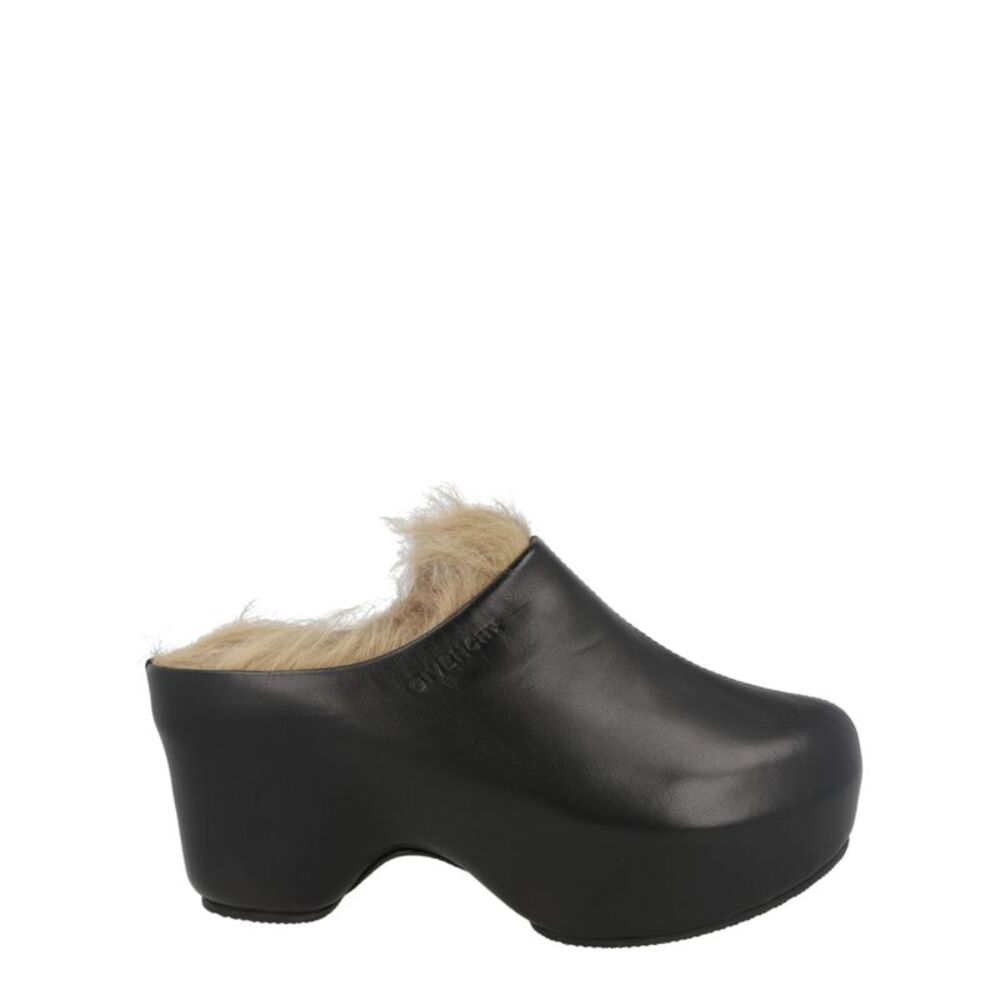 Givenchy G Clogs In Leather And Faux Fur Black Womens